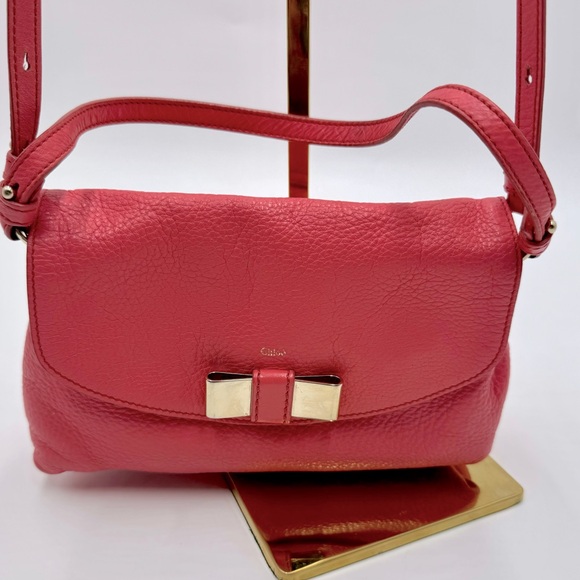 Auth Chloe Small Pink Leather Bow 2way Crossbody Bag Preloved Purse - Picture 10 of 12
